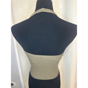 BOZZOLO Ribbed‎ Halter Crop Top Women Small Khaki Basic Essential